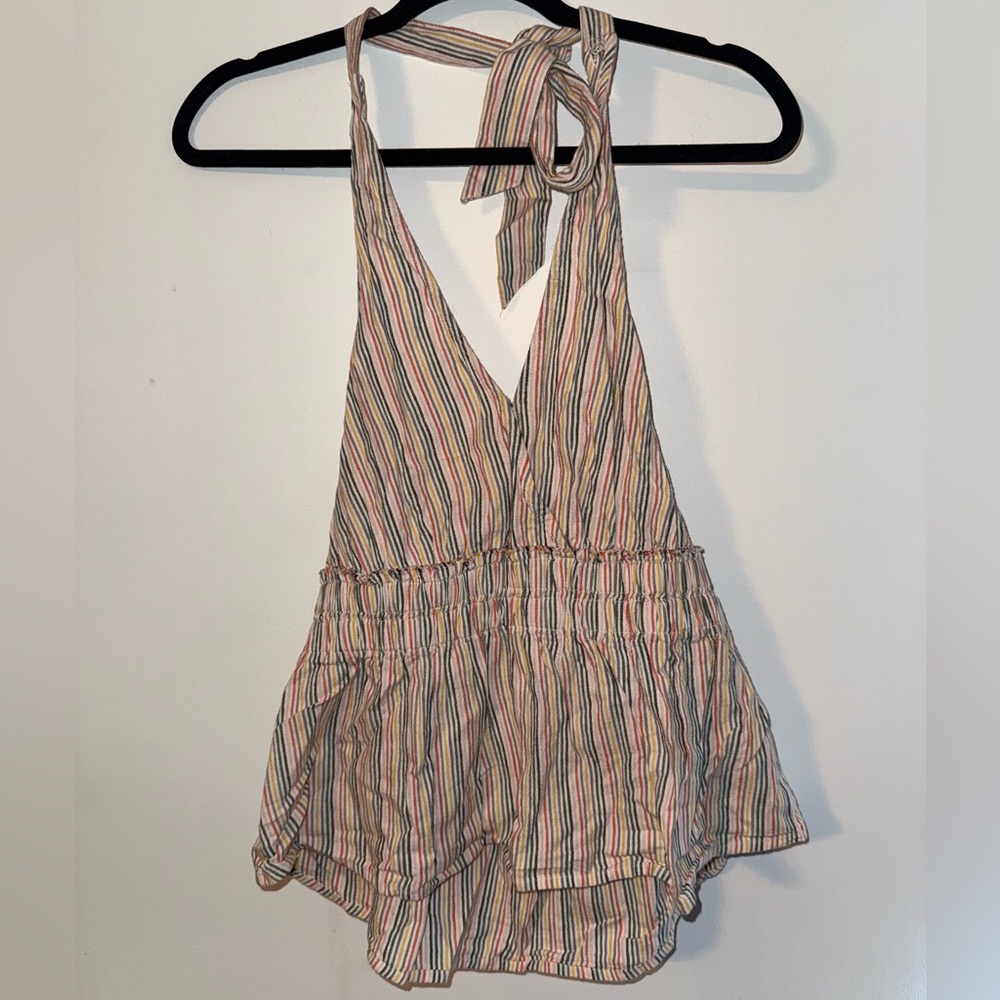 American Eagle Colorful Multicolor Striped Halter Top – Tie Neck Open Back Small
